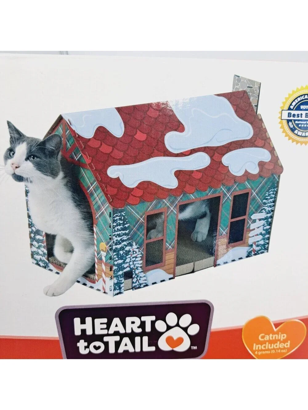 Christmas North Pole Holiday Cat Small Pet House with Cardboard Scratching Board